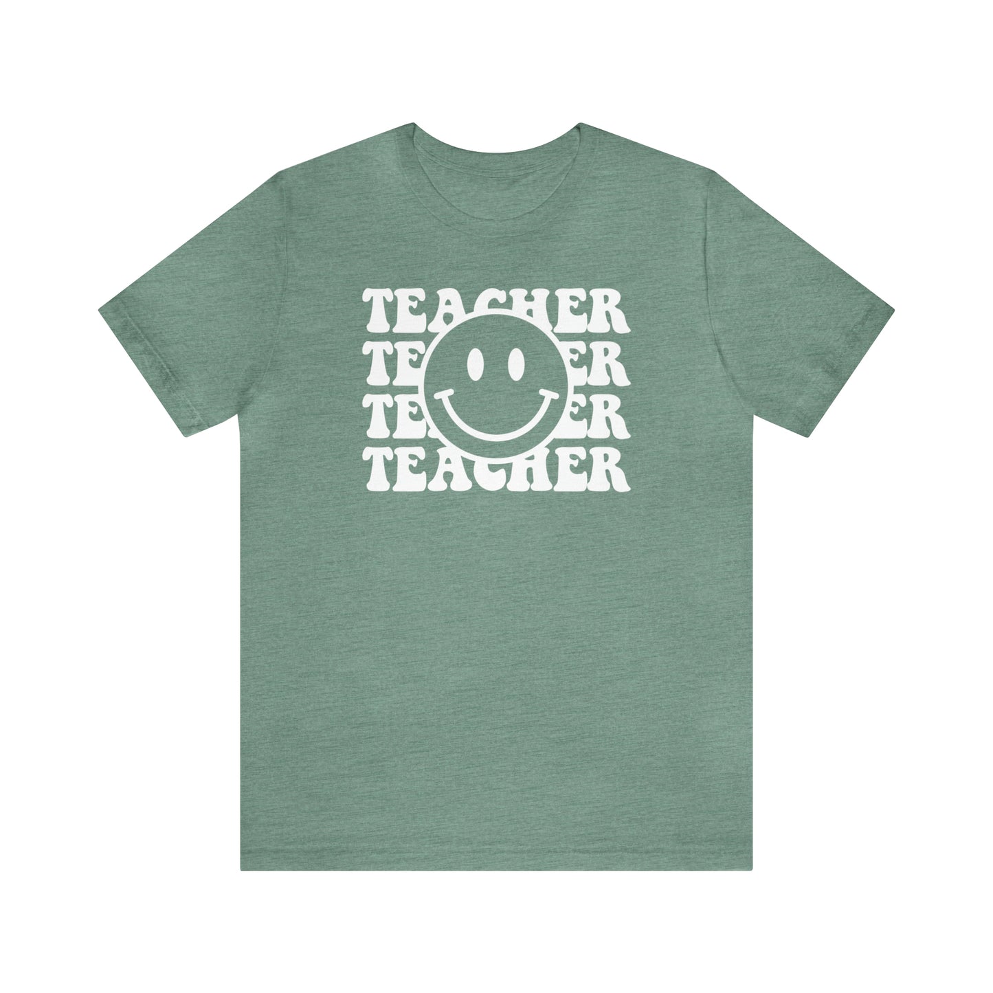 Teacher Smiley White Ink - Bella Canvas Short Sleeve Tee