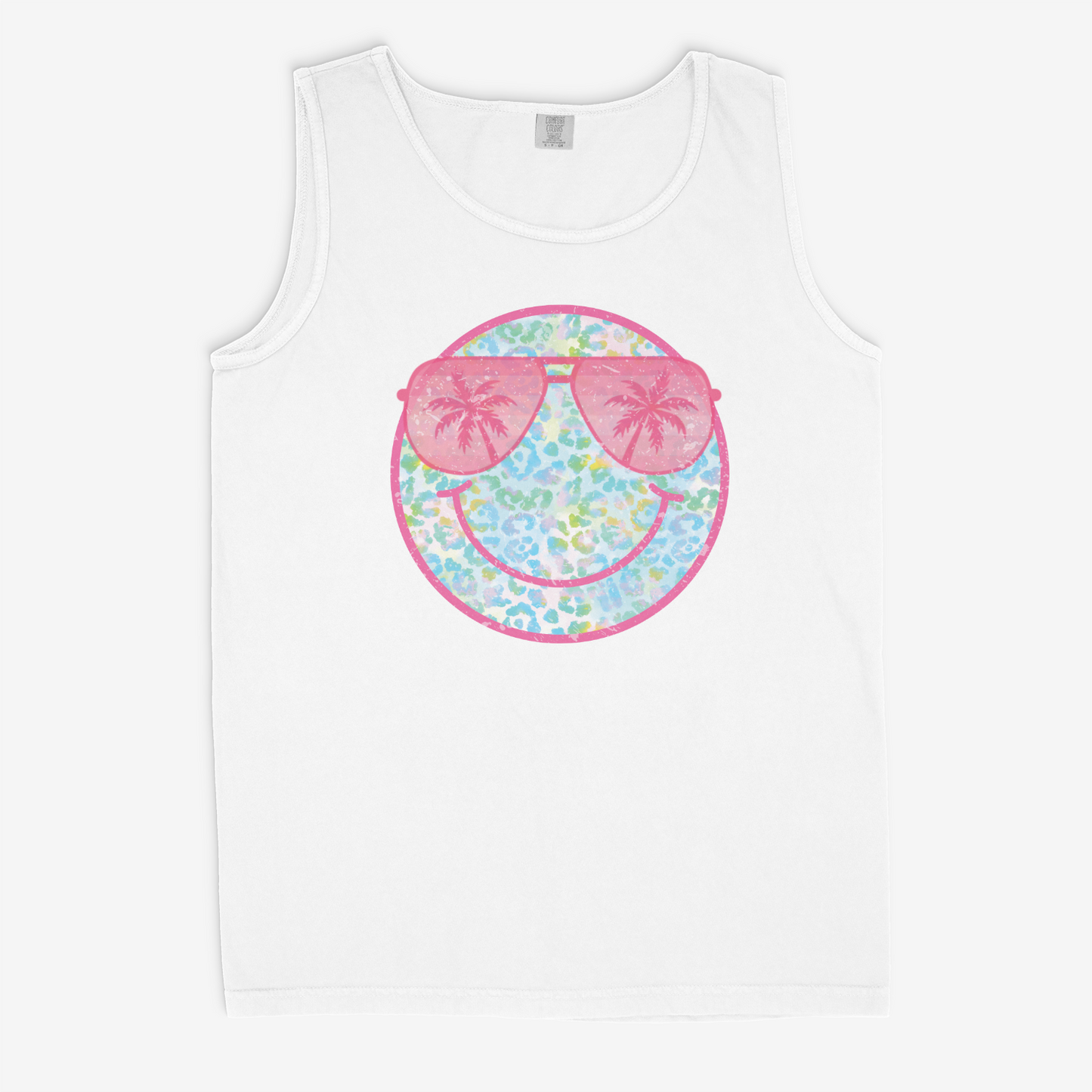 Summer Leopard Smiley Face - Comfort Colors Tank