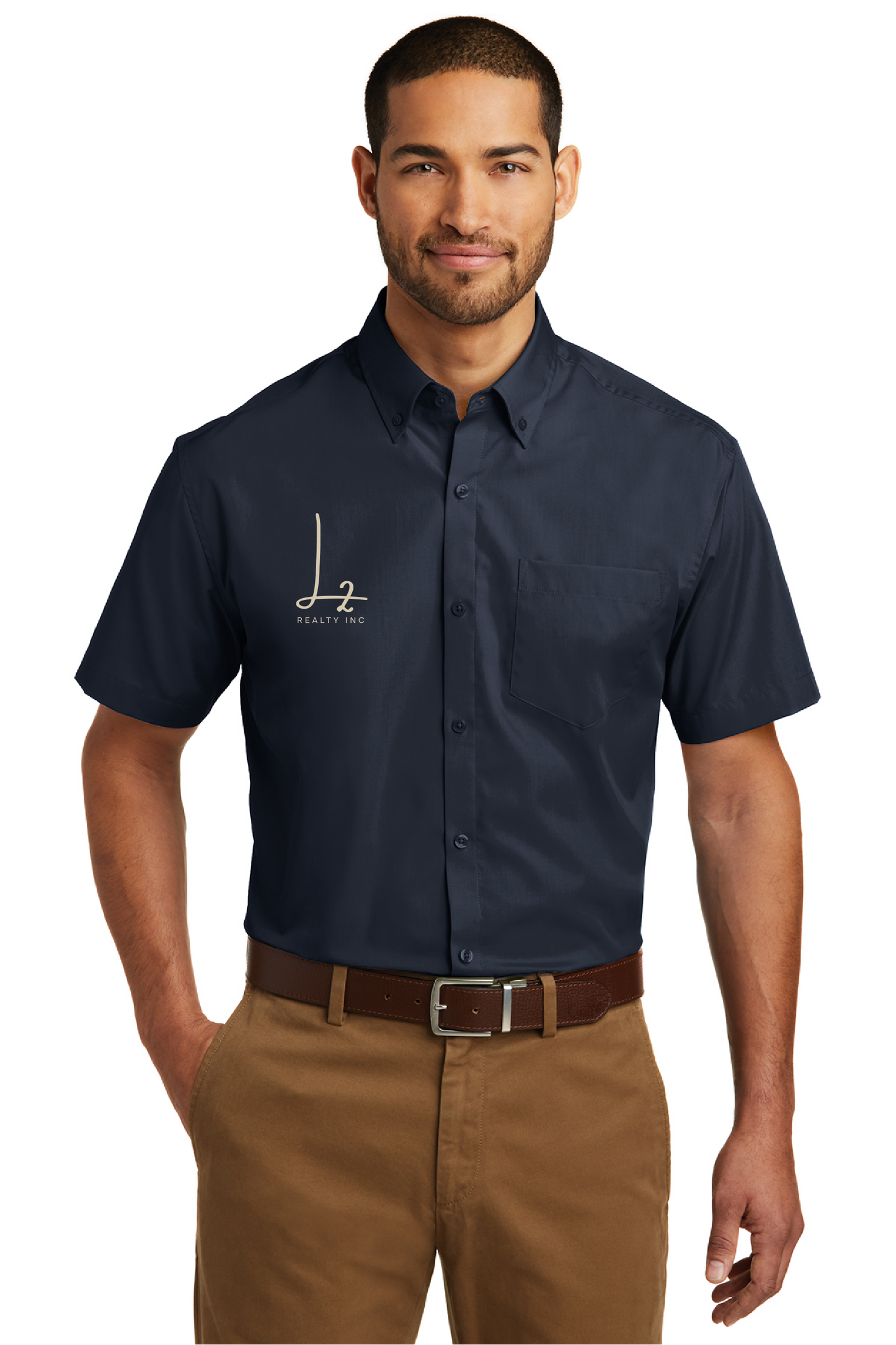 Navy Port Authority Short Sleeve Poplin
