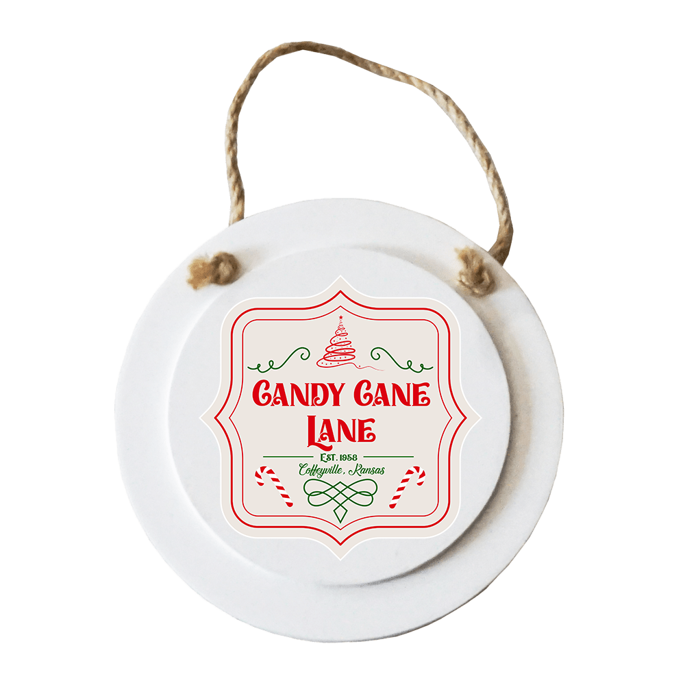 4.8" x4.8" Wooden Circle - Candy Cane Lane