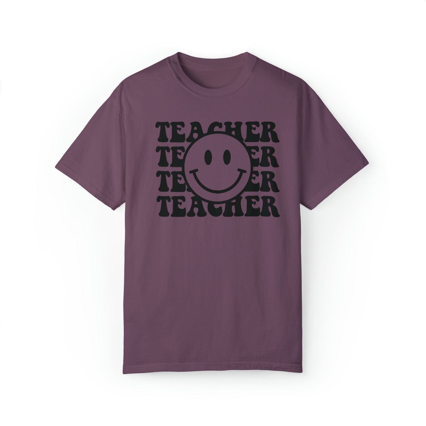Teacher Smiley Black Ink - Comfort Colors Unisex Garment-Dyed T-shirt