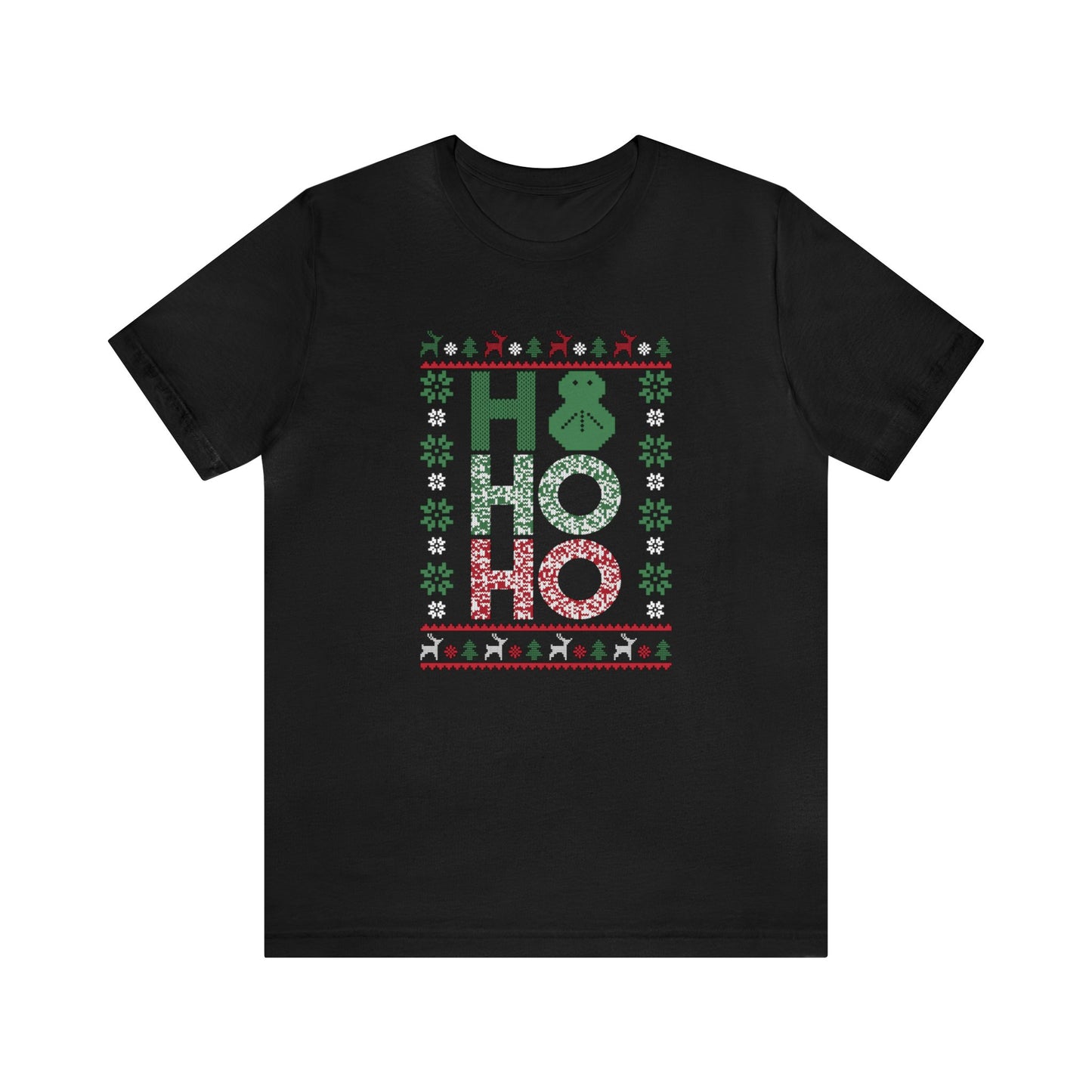 Ho Ho Ho Ugly Christmas Sweater - Bella + Canvas Unisex Jersey Short Sleeve Tee