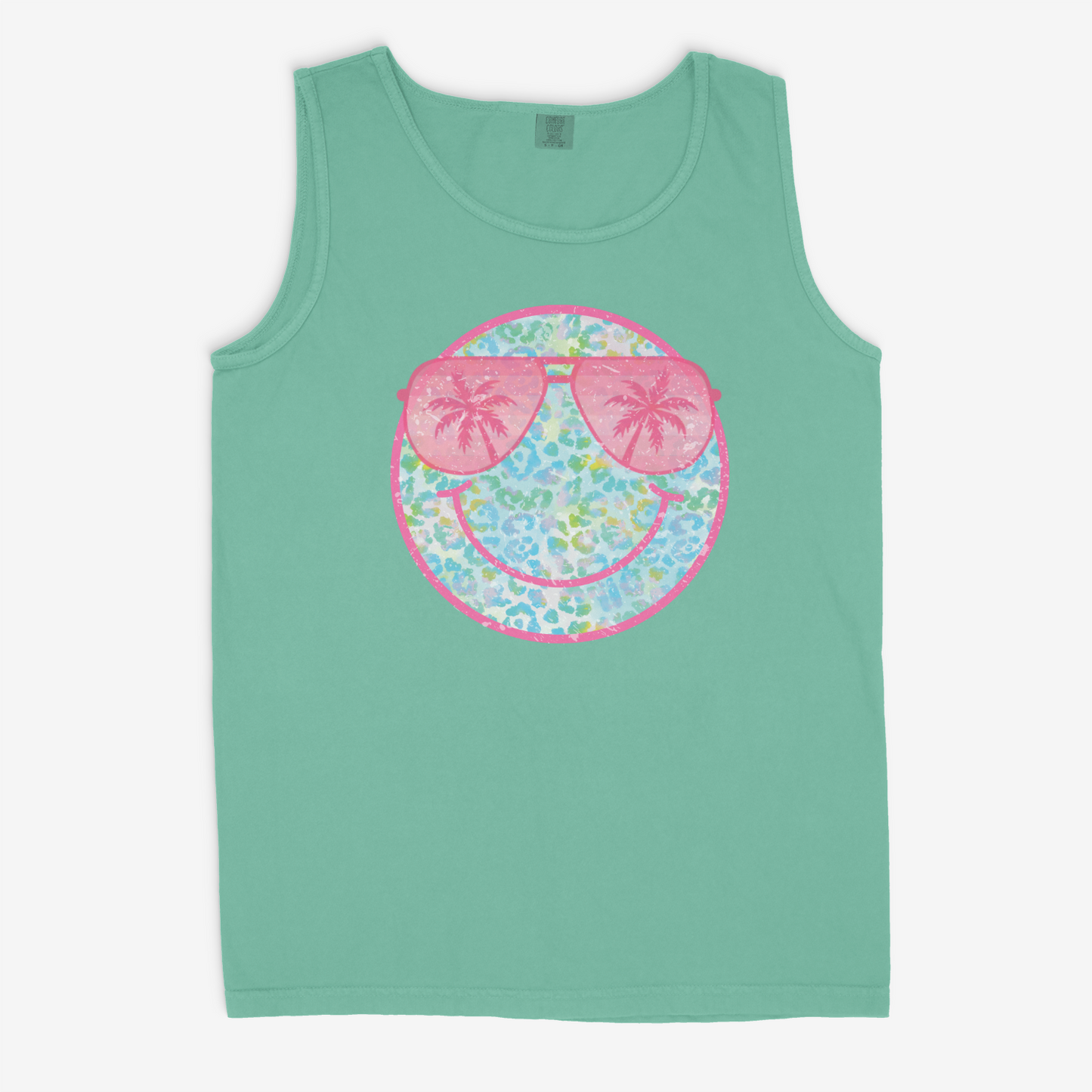 Summer Leopard Smiley Face - Comfort Colors Tank