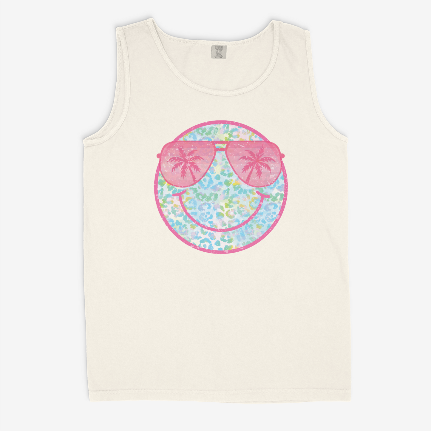 Summer Leopard Smiley Face - Comfort Colors Tank