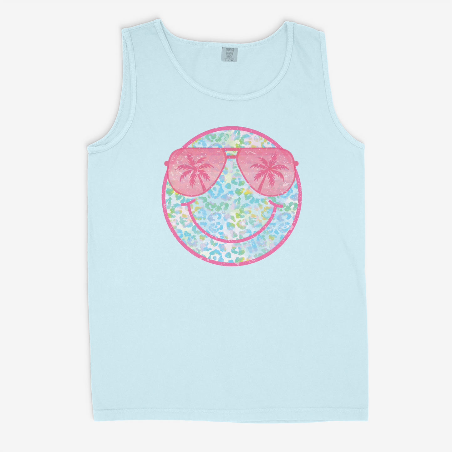 Summer Leopard Smiley Face - Comfort Colors Tank