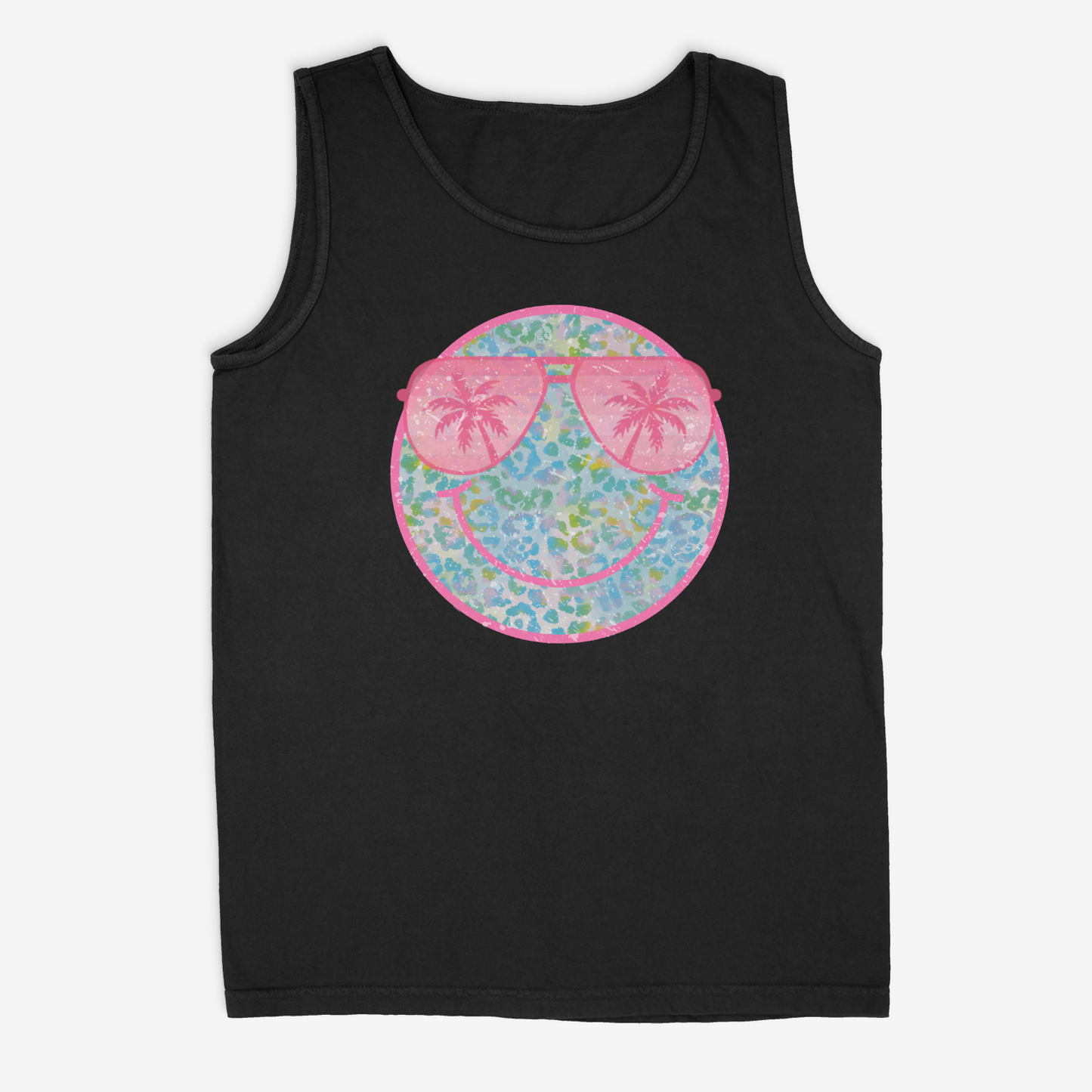 Summer Leopard Smiley Face - Comfort Colors Tank