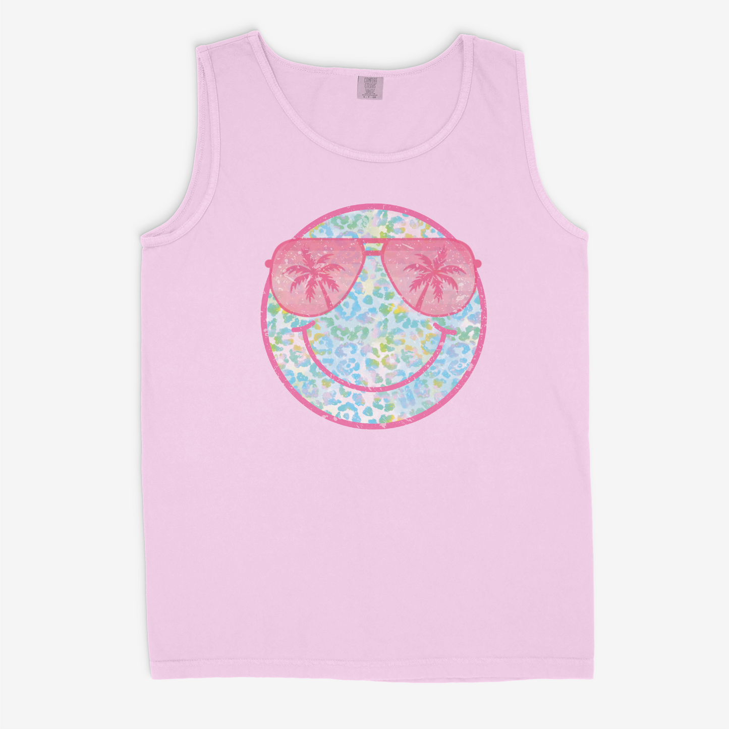 Summer Leopard Smiley Face - Comfort Colors Tank