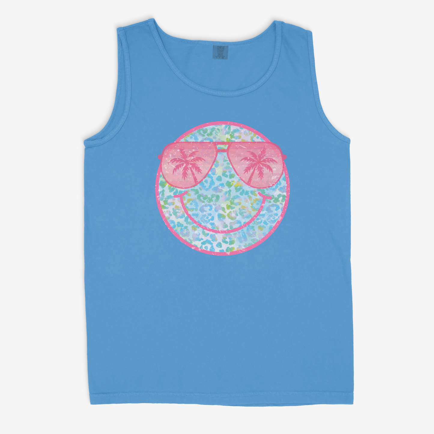 Summer Leopard Smiley Face - Comfort Colors Tank