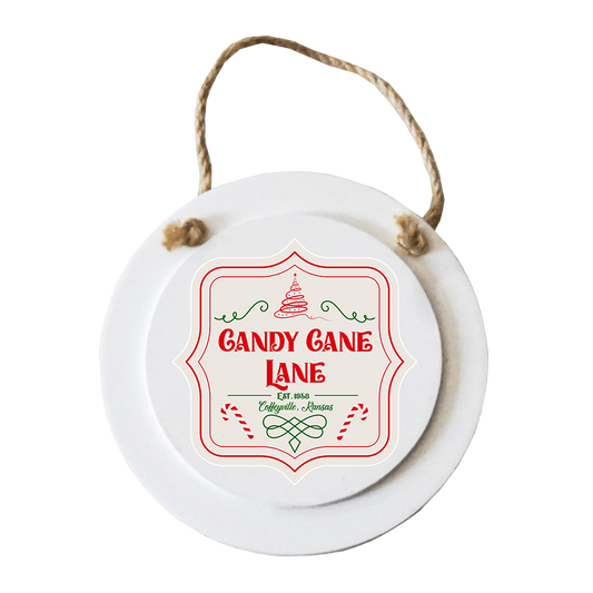 4.8" x4.8" Wooden Circle - Candy Cane Lane