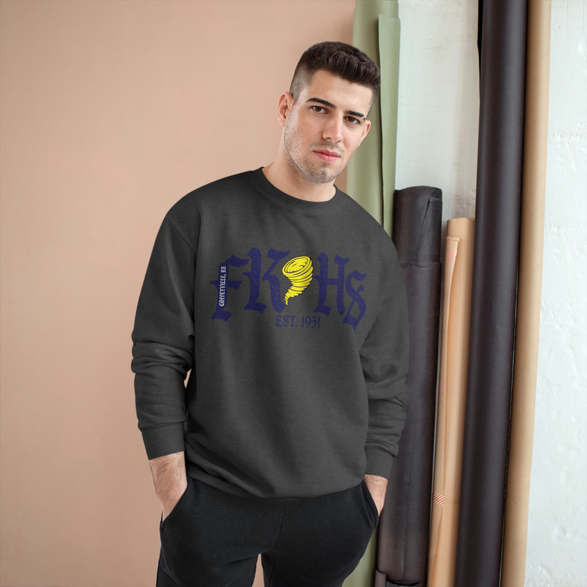 Old English Crew Sweatshirt Champion Brand Focal Point Graphics